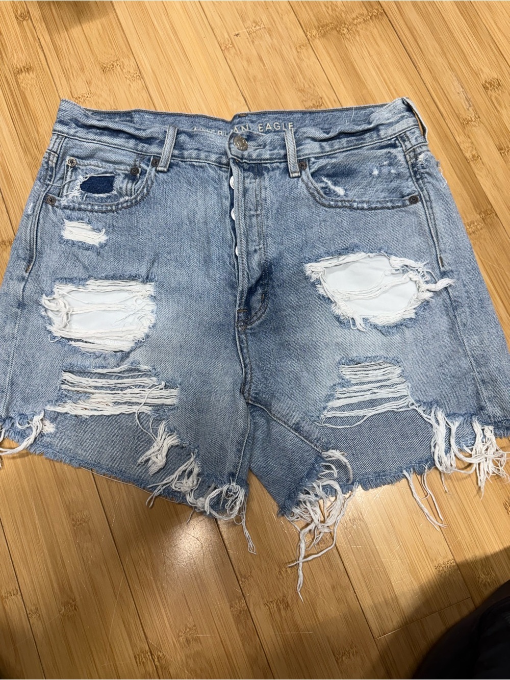 American Eagle Outfitters Light Blue Distressed Denim Cutoff Shorts